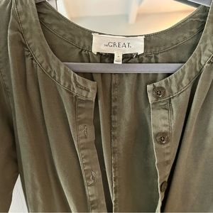 The Great. Jumpsuit with pockets. Statement sleeves. Size 0. Army green.